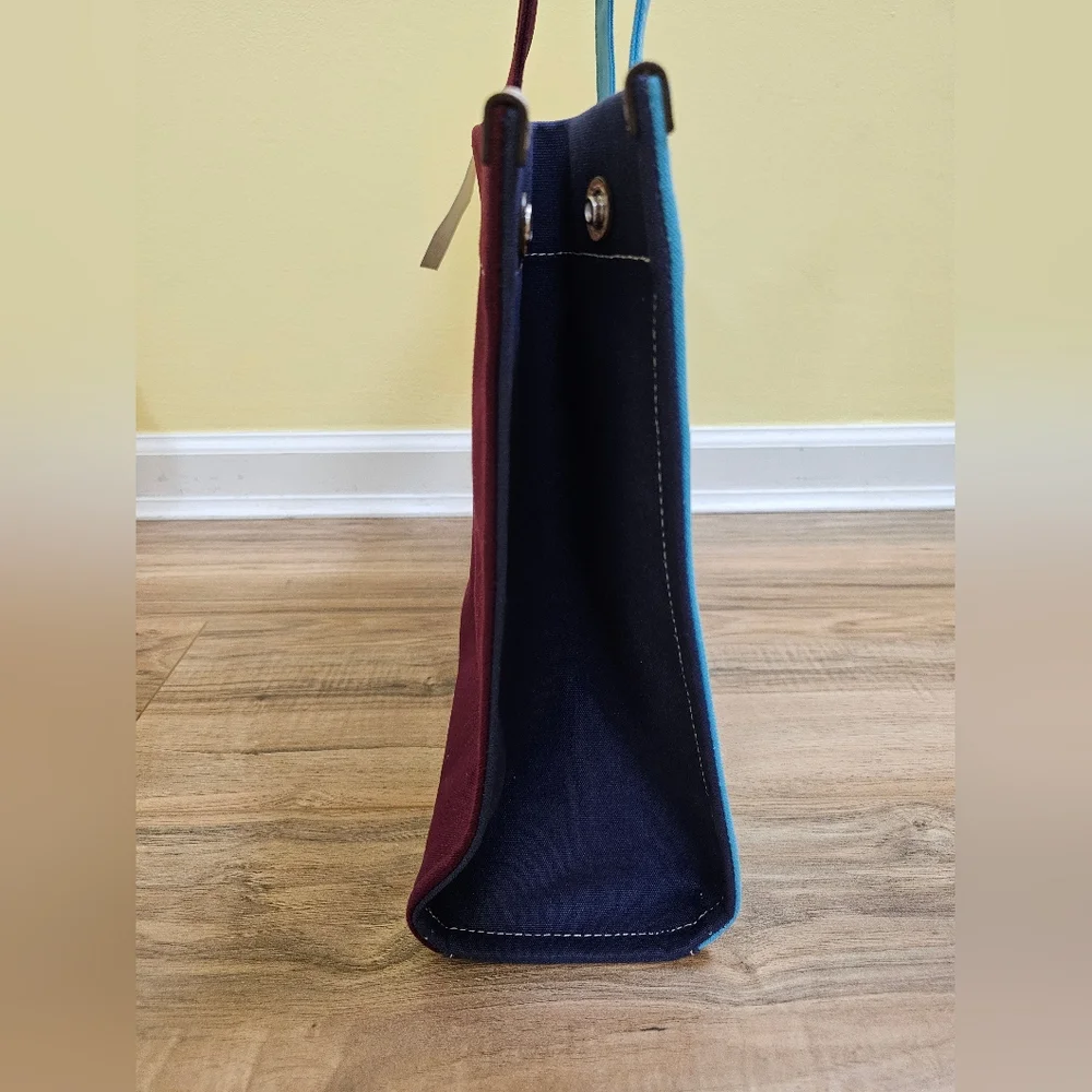 NEW TORY BURCH ELLA COLOR-BLOCK CANVAS TOTE - Picture 5 of 17